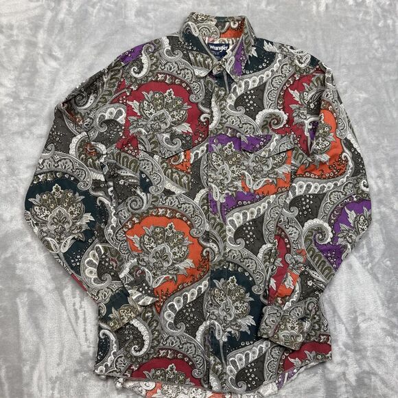 Vintage Wrangler Mens 16x35 Western Cowboy Shirt Paisley Brushpopper Made USA - Picture 1 of 7